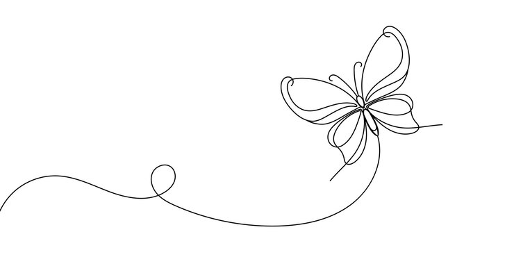 Butterfly in One continuous line drawing Editable stroke Doodle vector illustration
