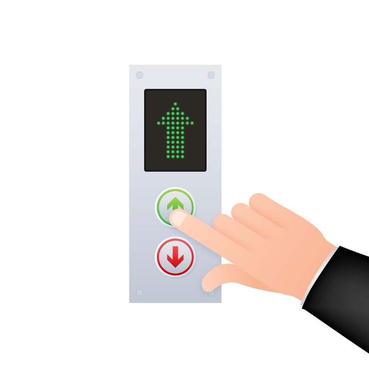 Vector button call elevator lift finger on the button vector stock illustration