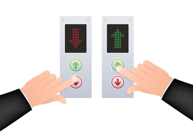 Button call elevator lift Finger on the button Vector stock illustration