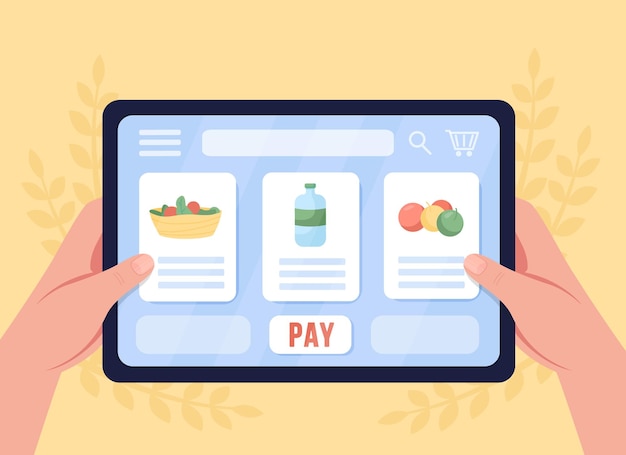 buy groceries online flat color vector illustration