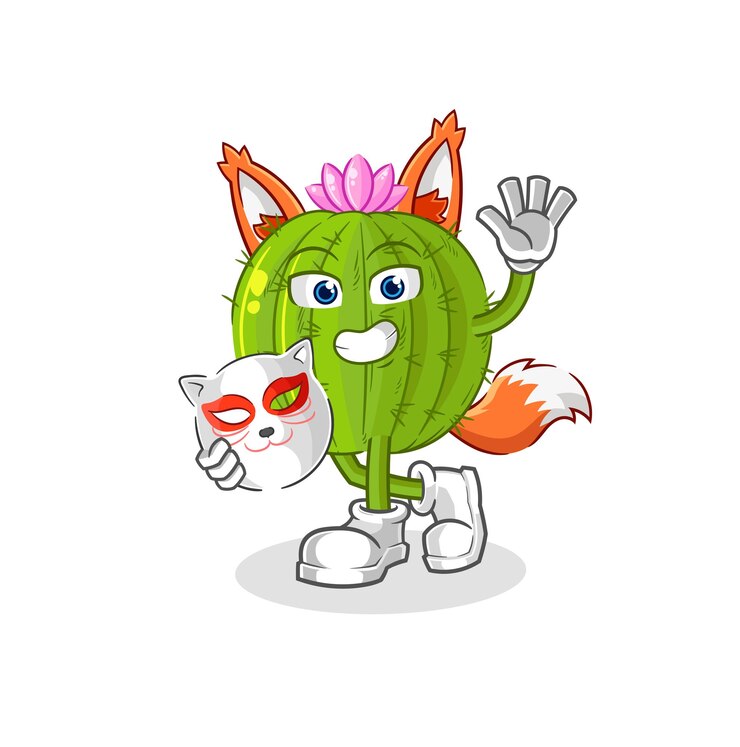 Vector cactus japanese fox character cartoon mascot