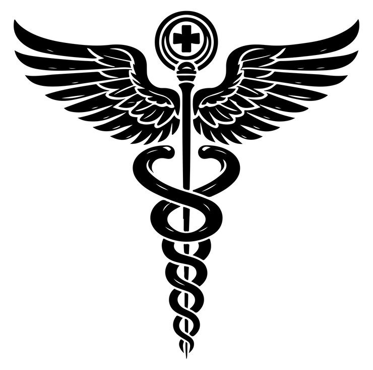 caduceus health symbol Asclepius silhouette vector illustration