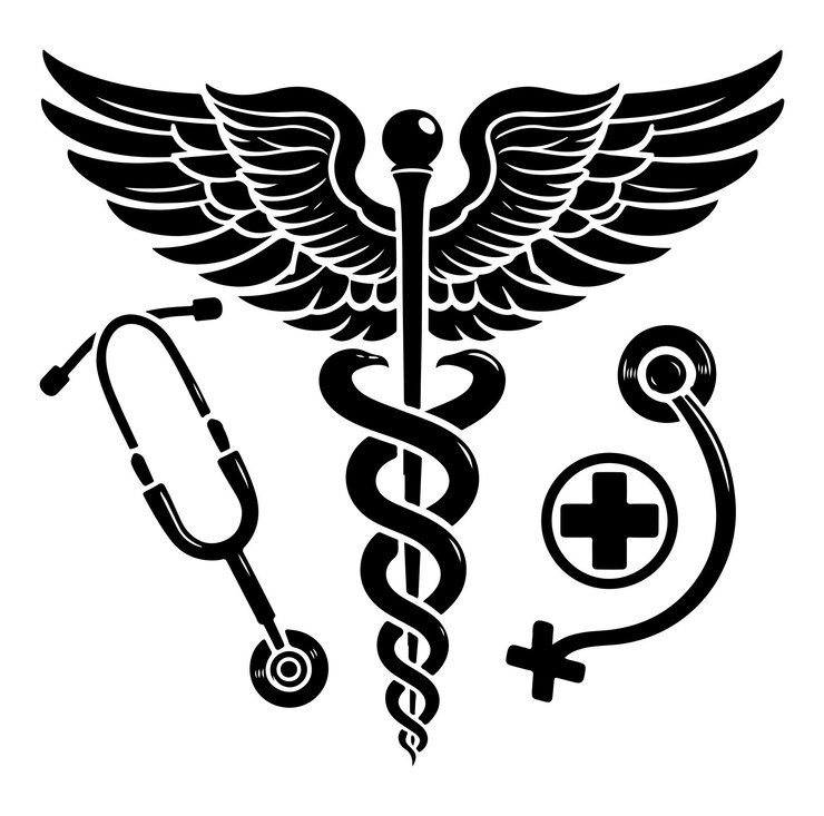 caduceus health symbol Asclepius silhouette vector illustration