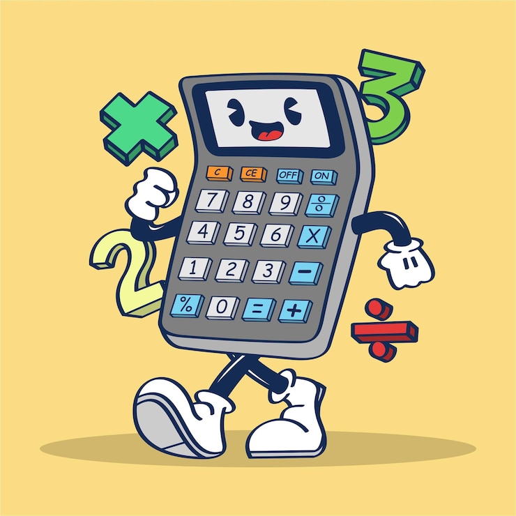 Vector calculator cartoon character happy walkiing with cute face illustration hand drawing vector