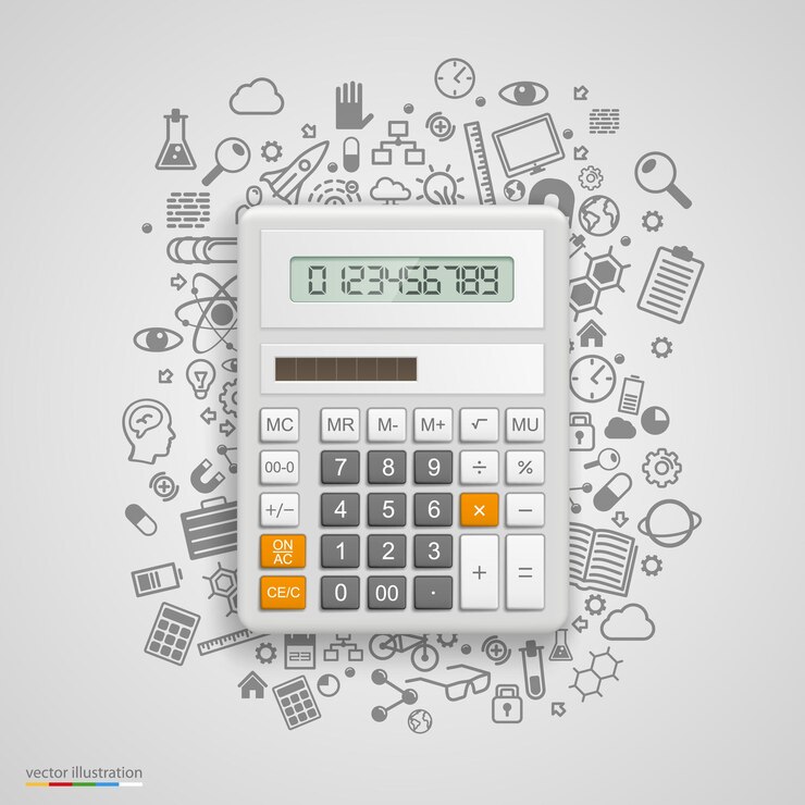 Vector calculator with icons on background. vector illustration