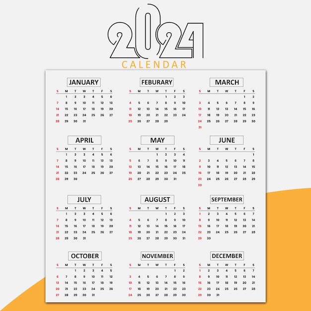 calendar 2024 week start Sunday corporate design planner template Simple planner design template 20