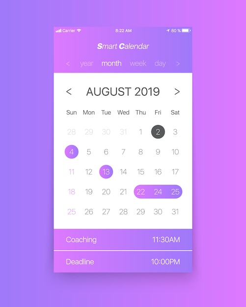 calendar app ui concept august 2019 page vector