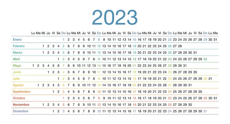 Vector calendar for 2023 in spanish language the week starts on monday