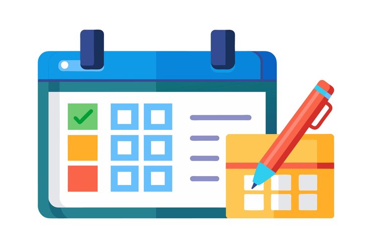 Vector calendar with pen isolated flat vector illustration on white background