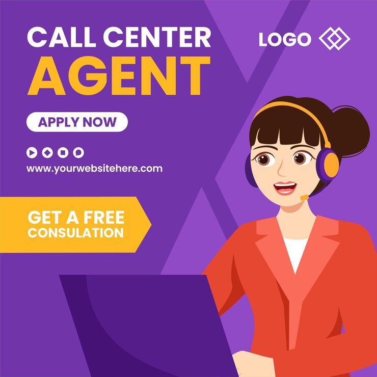 Vector call center agent social media illustration flat cartoon hand drawn templates background