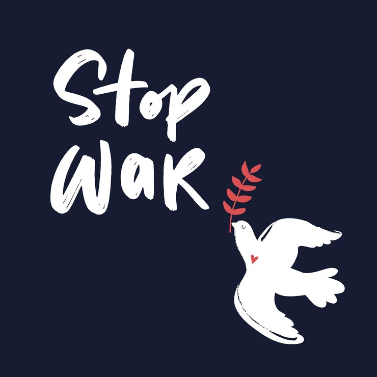 Calligraphic inscription Stop war label