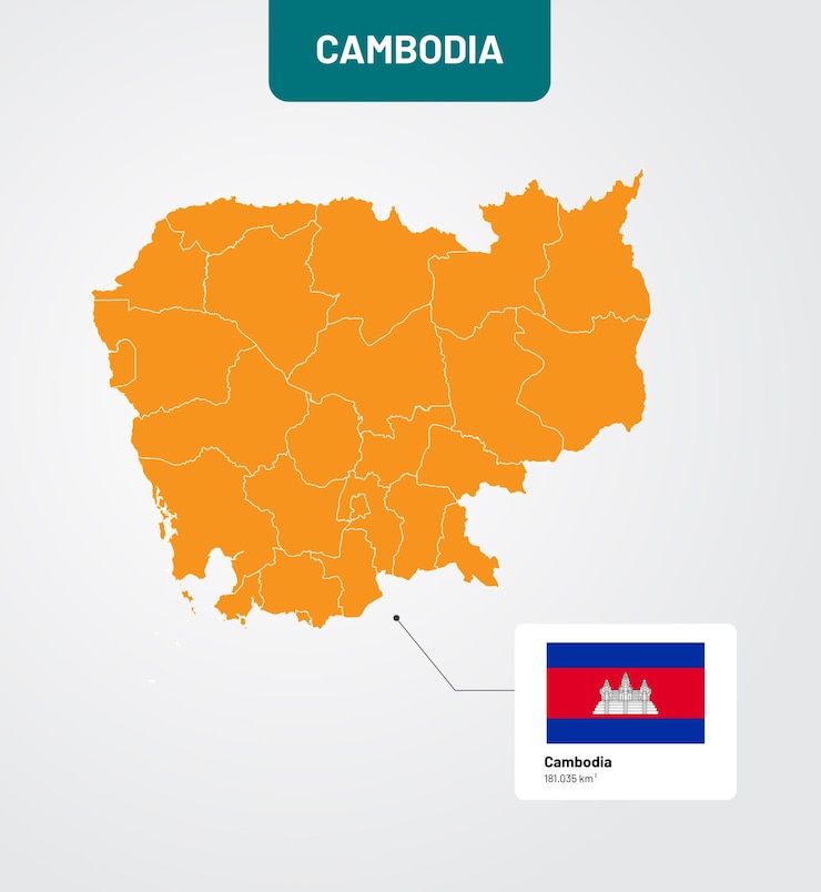 Cambodia Map design with flag background vector