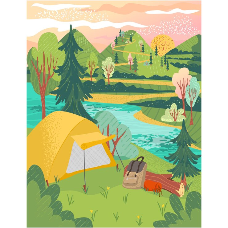 Vector camp tent vector forest mountain landscape design