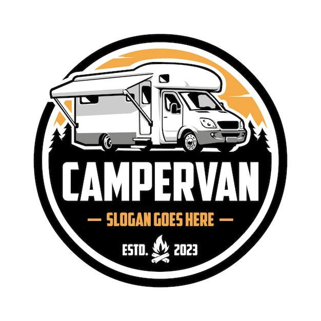 Campervan Motorhome RV Caravan Logo Emblem Vector Art Isolated