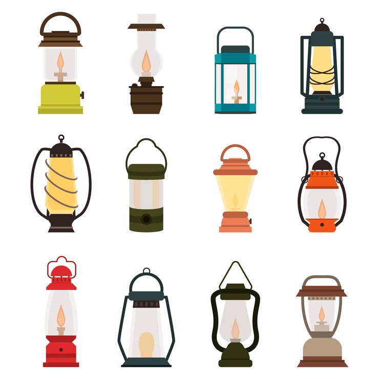 Vector camping lantern oil lamp  collection