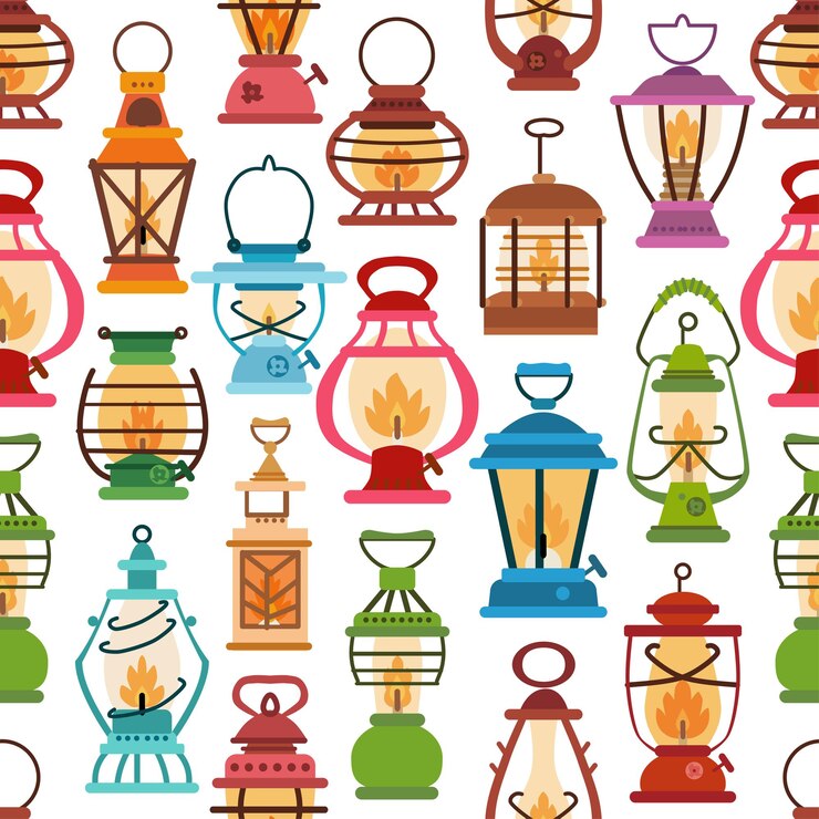 Vector camping lantern pattern in flat style