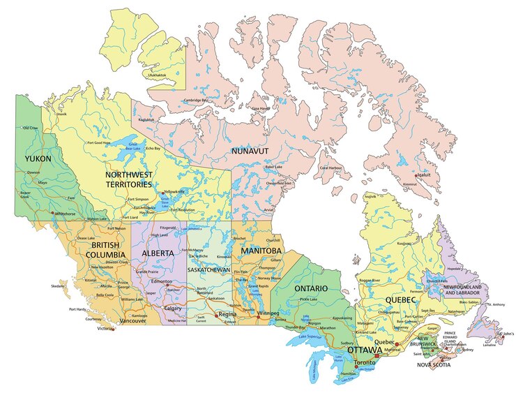 Vector canada highly detailed editable political map with labeling