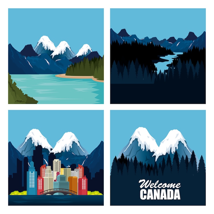 Vector canadian landscape scene and cityscape