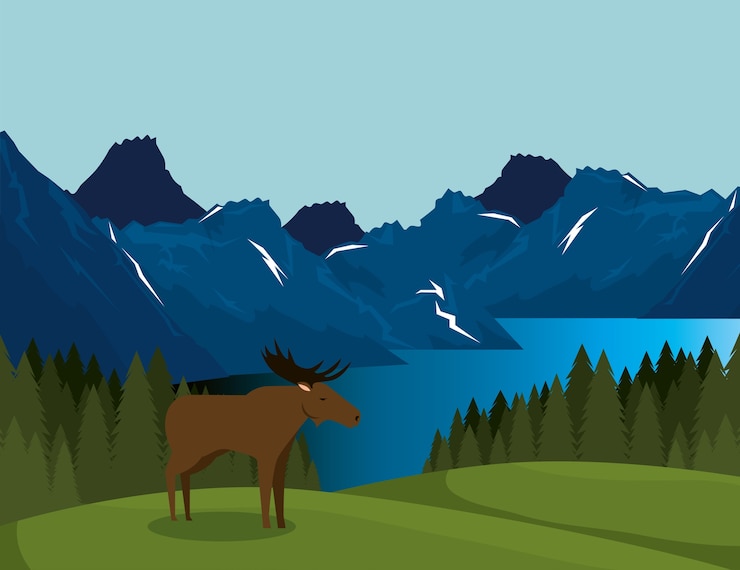 Vector canadian landscape with moose scene 