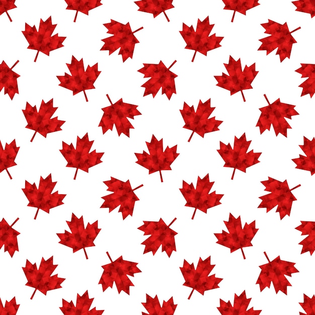 Canadian vector seamless pattern Red polygonal maple leaves on white background