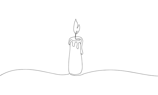 Candle one continuous line drawing Isolated on white background Vector minimalist style