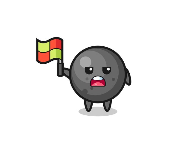 cannon ball character as line judge putting the flag up