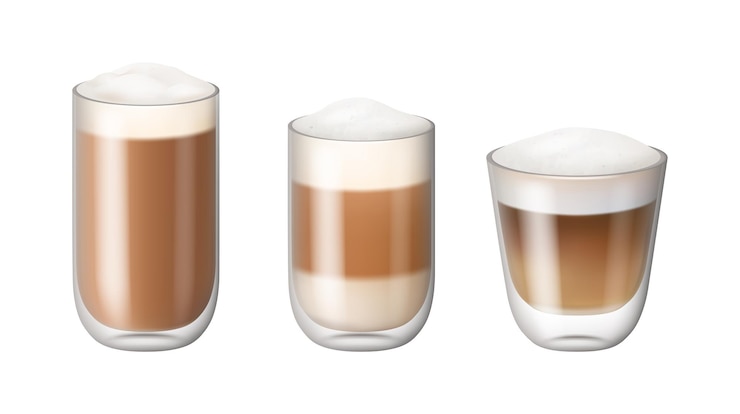 Vector cappuccino latte macchiato coffee drink with cream