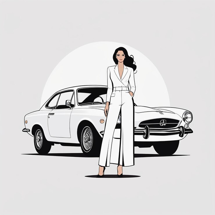 Car business illustration of a woman