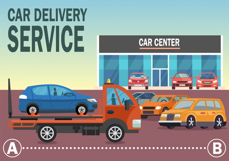 Vector car delivery service. vector flat illustration.