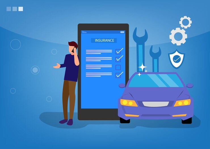 Vector car insurance the concept of insurance policies and insurance services people are involved in signing property insurance contracts flat vector illustration