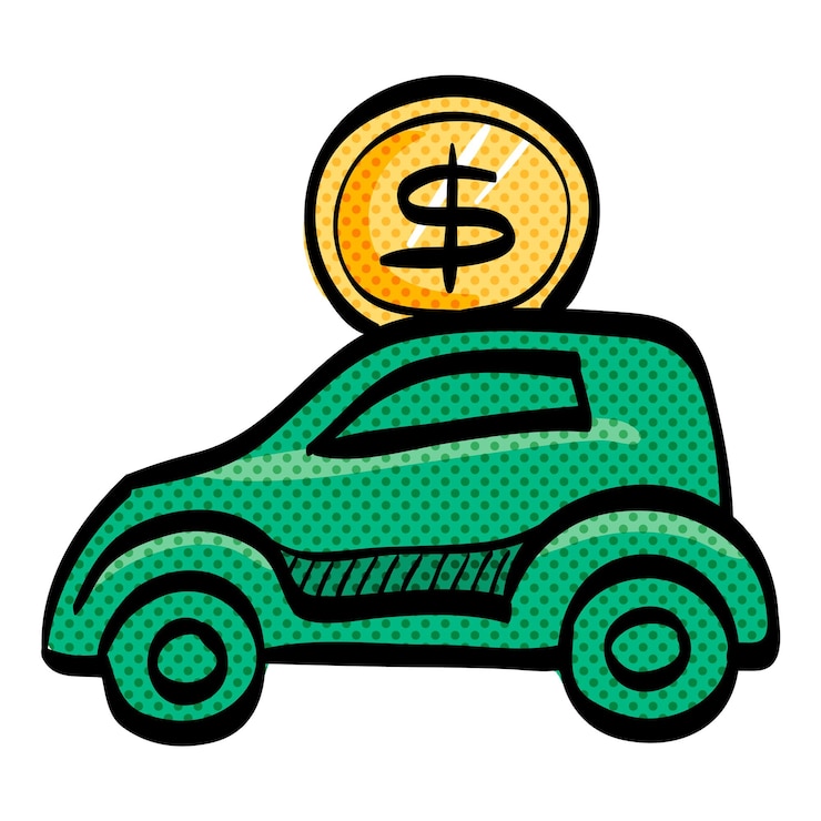 Vector car piggy bank halftone icon hand drawn color vector illustration