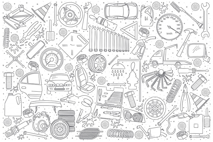 Vector car service details doodle