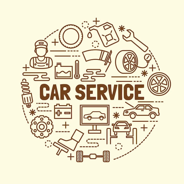 car service minimal thin line icons set