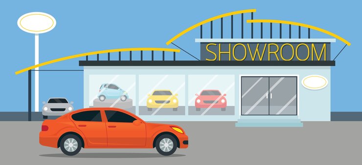 Vector car showroom illustration  panorama