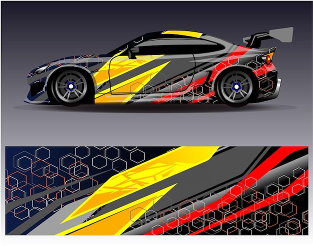 Car wrap design vector Graphic abstract stripe racing background designs for vehicle rally race