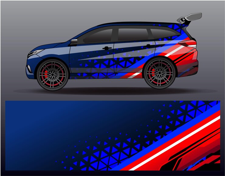 Car wrap design vector. Graphic abstract stripe racing background