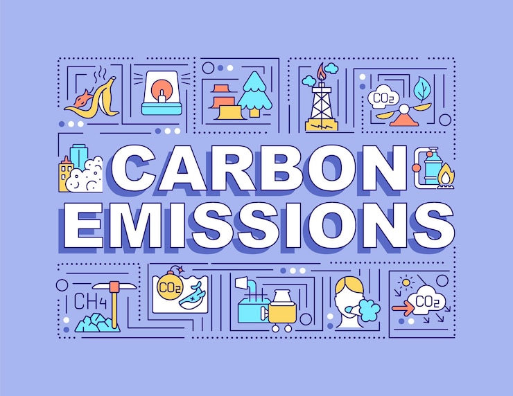 Vector carbon emissions word concepts banner