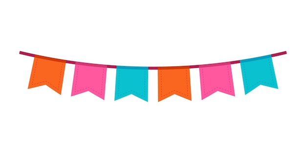 Carnival garland with flags isolated on white background Decorative colorful pennants for birthday