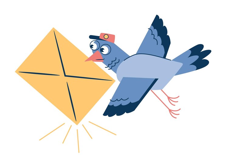 Cartoon bird is carrying an envelope Mailing service Messaging contact chatting communication