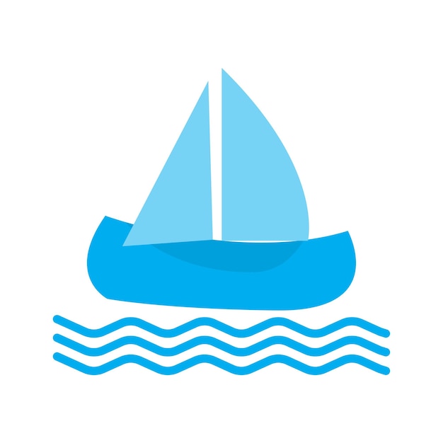 Cartoon boat blue boat and wave cute child yacht summer ship vacation sea vessel Marine vector