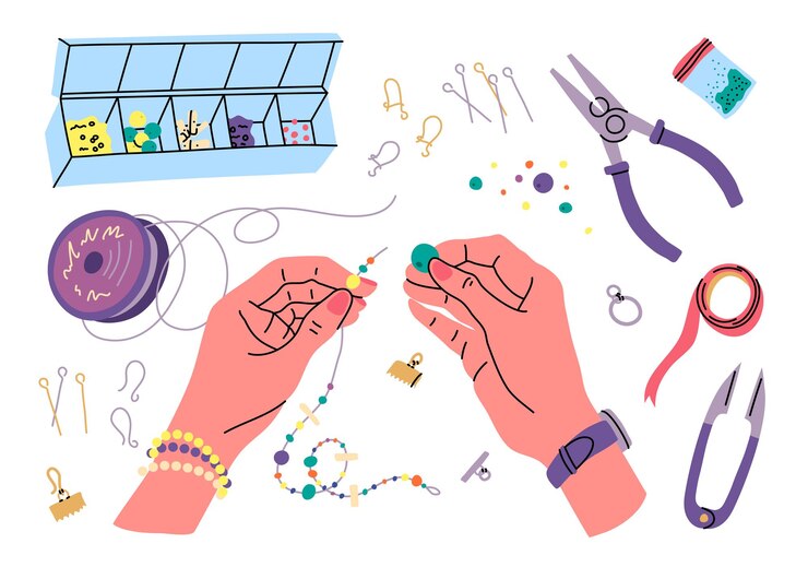 Vector cartoon bracelet made hands concept color different elements set vector