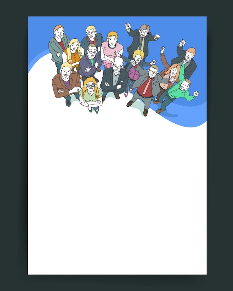 Vector cartoon business people standing with layout design vector outline illustration