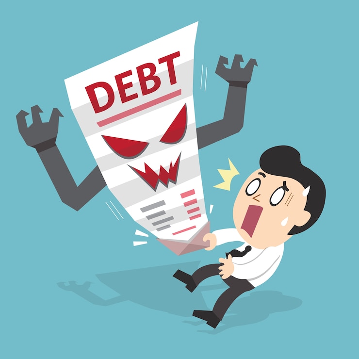 Vector cartoon businessman and debt letter