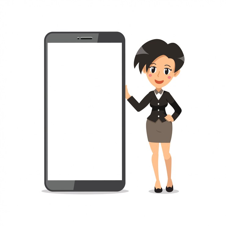 Cartoon character businesswoman with smartphone