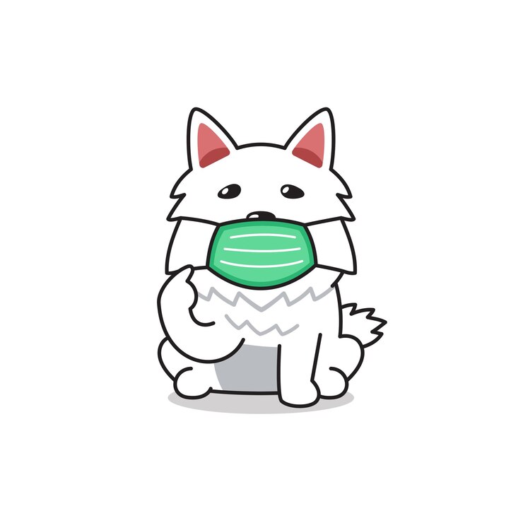 Cartoon character dog wearing protective face mask for design.