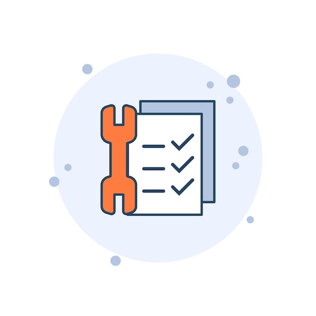 cartoon checklist with spanner icon vector illustration wrench on bubbles background