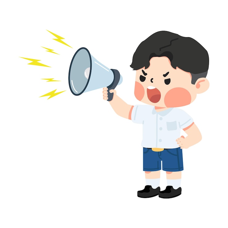 Vector cartoon child shouting with megaphone