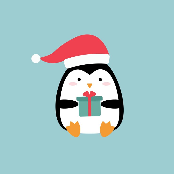 Cartoon Christmas penguin with a gift