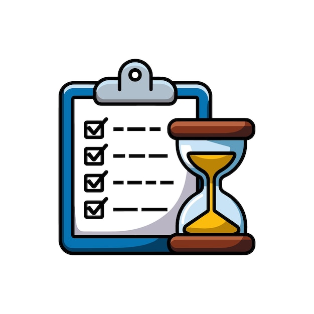 Cartoon Clipboard and Hourglass