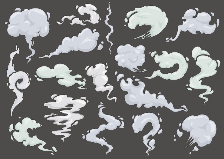 Vector cartoon clouds and smokes, vapor, smog and dust. comic explosion smoke
